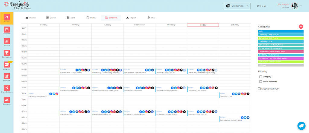 Screenshot of Ninja Social post schedule page